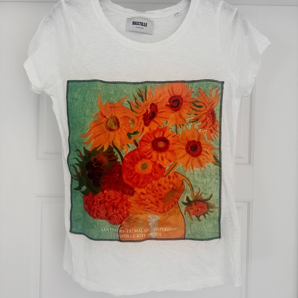 Women's White Short Sleeve Tee with Floral Print